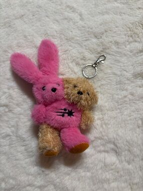 Pink Bunny & Tan Bear Plush Keychain